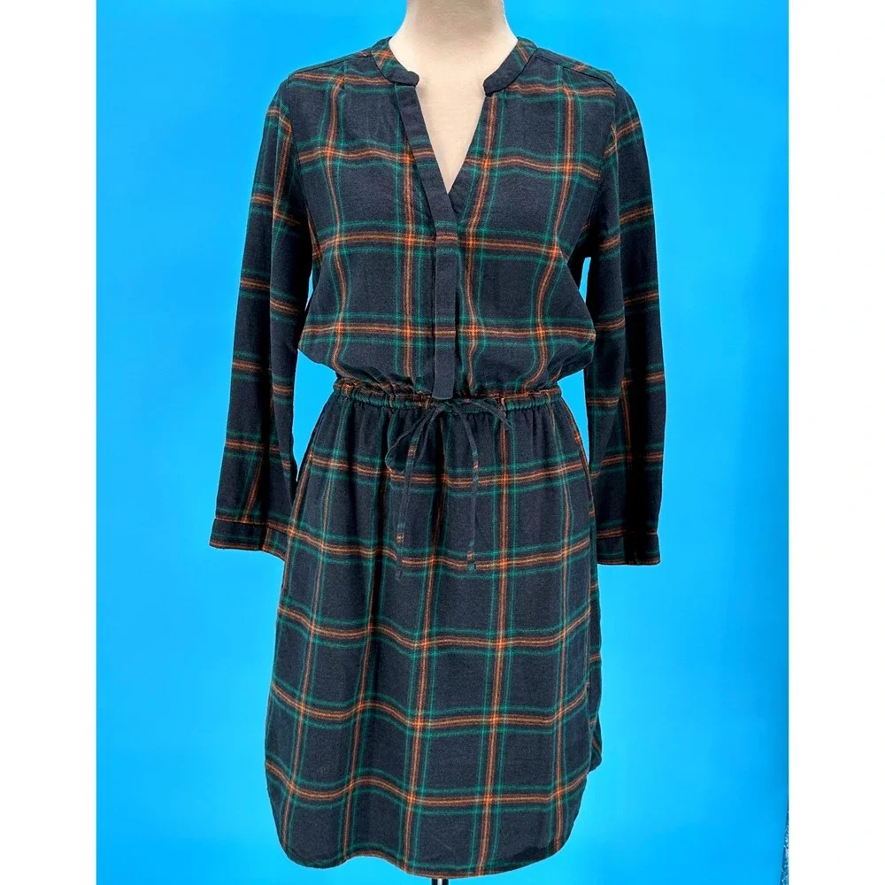 prAna Loop To Pines Dress Womens XS Dark Iron Plaid Organic Cotton 1962981 NEW